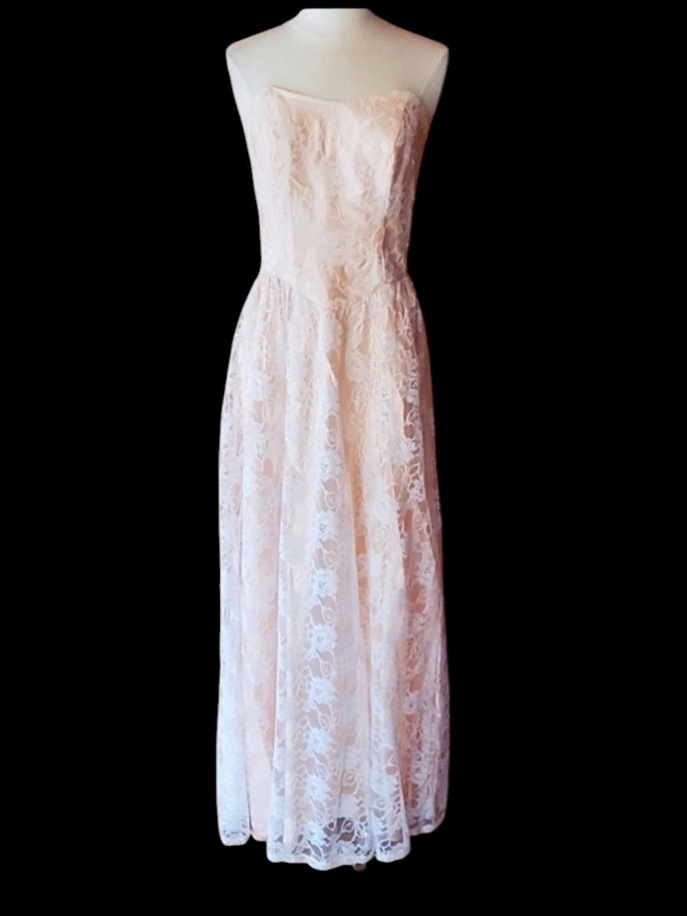 1980s Dance‎ Allure Pale Peach, White Lace Overlay,